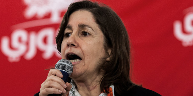 TUNIS, TUNISIA - DECEMBER 21: Republican Party Secretary-General Maya Jribi explaines that they neither support Mehdi Jomaa to achieve the country's revival nor protest against him during the celebration of the 30th establishment anniversary of the Republican Party on December 21, 2013 in Tunis, Tunisia. (Photo by Emin Endulisi/Anadolu Agency/Getty Images)