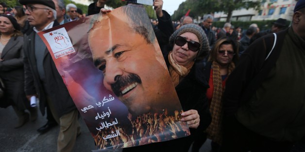 TUNIS, TUNISIA - FEBRUARY 4: Tunisians gather during the death anniversary of the Chokri Belaid as they demand from Government to unveil the mystery of his death, in Tunis, Tunisia on February 4, 2017. (Photo by Yassine Gaidi/Anadolu Agency/Getty Images)