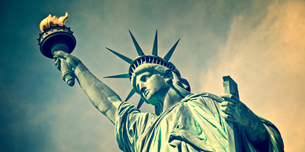 Close up of the statue of liberty, New York City, vintage process