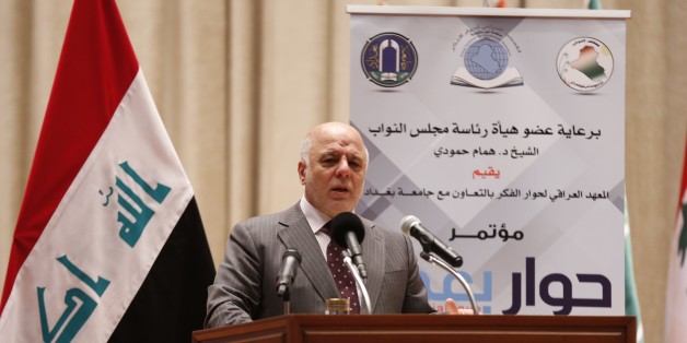 BAGHDAD, IRAQ - JANUARY 14: Iraqi Prime Minister Haider al-Abadi delivers a speech during Baghdad Dialogue Conference in Baghdad, Iraq on January 14, 2017. (Photo by Haydar Hadi/Anadolu Agency/Getty Images)
