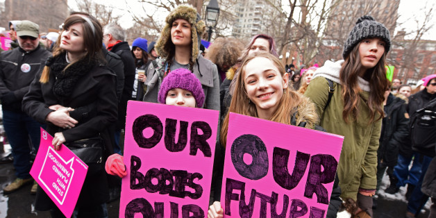 MANHATTAN, NEW YORK CITY, UNITED STATES - 2017/02/11: Protesters holding a pink placard during the rally. Several hundred pro-choice, anti-Trump administration demonstrators gathered in Washington Square park to rally & demand that Planned Parenthood continue to receive federal funding, which the Republican Congress has targeted for defending under the Trump administration. (Photo by Andy Katz/Pacific Press/LightRocket via Getty Images)