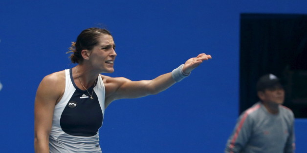 Andrea Petkovic of Germany gestures during a women's singles match against Sara Errani of Italy at the China Open tennis tournament in Beijing, China, October 7, 2015. REUTERS/Kim Kyung-Hoon