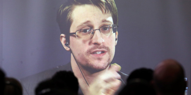 Edward Snowden speaks via video link during a conference at University of Buenos Aires Law School, Argentina, November 14, 2016. REUTERS/Marcos Brindicci