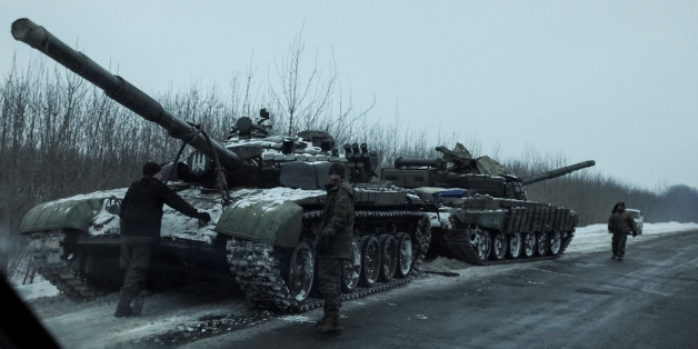 Ukrainische Panzer in der Nähe von Bakhmut im Februar 2017