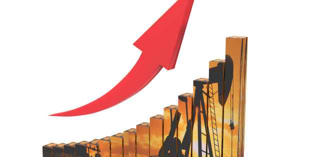Pump oil graph rising to up on white background