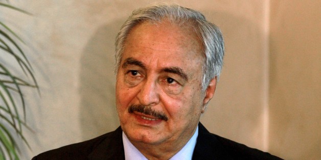 Libyan Army Chief, Gen. Khalifa Haftar, speaks during a press conference in Amman on August 24, 2015. Haftar is in Amman on an official visit for talks with military officials on cooperation between the two countries. AFP PHOTO / KHALIL MAZRAAWI (Photo credit should read KHALIL MAZRAAWI/AFP/Getty Images)