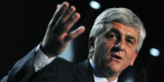 Presidential candidate for the 2012 French national elections Hervé Morin of the Nouveau Centre party (The New Center) campaigns and speaks at a congress on the environment in Montreuil a suburb just outside of Paris. He is a former Minister of Defence under President Sarkozy. (Photo by John van Hasselt/Corbis via Getty Images)