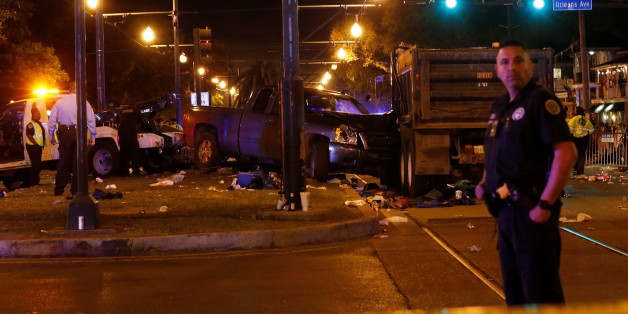A vehicle is seen crashed along the Endymion parade route at Orleans and Carrollton during Mardi Gras in New Orleans, Louisiana U.S., February 25, 2017. REUTERS/Shannon Stapleton
