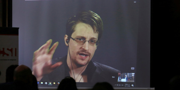 Edward Snowden speaks via video link during a conference at University of Buenos Aires Law School, Argentina, November 14, 2016. REUTERS/Marcos Brindicci