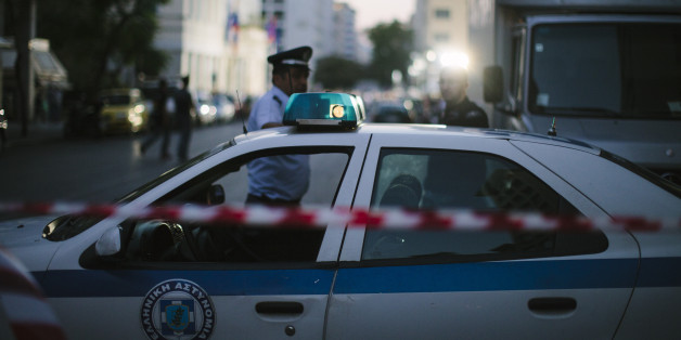 Athens, Greece - July 2, 2015: Police car securing roads because of marches and protests due to the Greek Referendum voting 2015