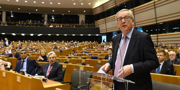 EU Commission President Jean-Claude Juncker speaks during the presentation of the ''White paper on the future of Europe'' at the EU headquarters in Brussels on March 1, 2017.
Juncker revealed his plans to save the EU, warning the troubled bloc must now write a 'new chapter' after Britain's expected exit in 2019. The former Luxembourg premier laid out five 'pathways to unity' for European Union leaders to consider at a special summit in Rome on March 25 to mark the 60th anniversary of the bloc's founding treaty. / AFP / JOHN THYS (Photo credit should read JOHN THYS/AFP/Getty Images)