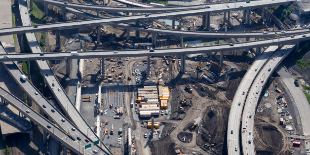 Aerial view over Canada's largest road work project