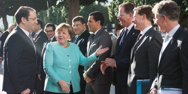 Kanzlerin Angela Merkel bei ihrem Besuch in Tunesien - beide Länder haben sich in Flüchtlingsfragen geeinigt
