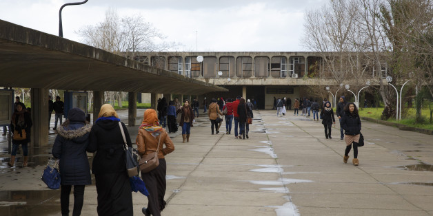ALGIERS, ALGERIA - JANUARY 25: Students walk across campus of University of Sciences and Technology Houari Boumediene in January 25, 2015 in Algiers, Algeria. The university buildings were designed by architect Oscar Niemeyer (Photo by Thomas Trutschel/Photothek via Getty Images)