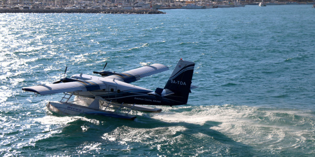 Split, Croatia - July 29, 2016: Hydroplane taking off in Split, Croatia. Split is popular coastal touristic destination during summer.
