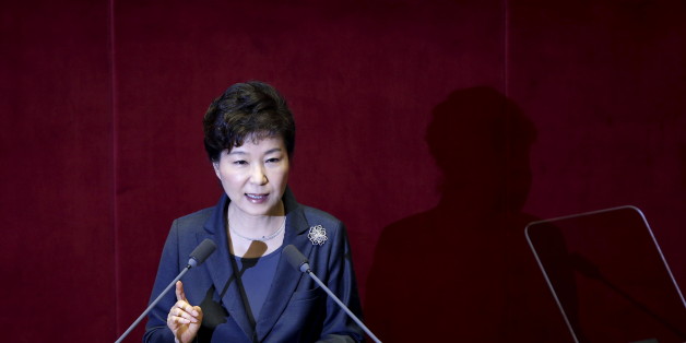 South Korean President Park Geun-hye delivers her speech on the 2016 budget bill during a plenary session at the National Assembly in Seoul, South Korea, October 27, 2015. REUTERS/Kim Hong-Ji