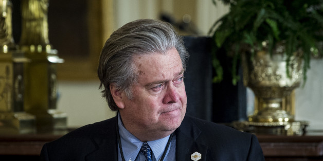 Steve Bannon, chief strategist for U.S. President Donald Trump, left, listens during a news conference with Trump and Benjamin Netanyahu, Israeli's prime minister, not pictured, in the East Room of the White House in Washington, D.C., U.S., on Wednesday, Feb. 15, 2017. Netanyahu is trying to recalibrate ties with Israel's top ally after eight years of high-profile clashes with former President Barack Obama, in part over Israel's policies toward the Palestinians. Photographer: Pete Marovich/Bloomberg via Getty Images