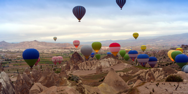 Turkey. Hot air balloon in sunrise mountain Cappadocia.Turkey.