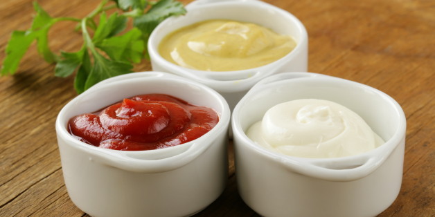 mustard, ketchup and mayonnaise - three kinds of sauces