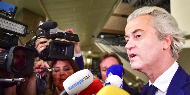 PVV leader Geert Wilders speaks to the press on election night in The Hague, on March 15, 2017. The Liberal party of Dutch Prime Minister Mark Rutte was set to win the most seats in Wednesday's elections, forcing far-right Geert Wilders into second place along with two other parties, the Christian Democratic Appeal and the Democracy party D66, exit polls predicted. / AFP PHOTO / ANP / Robin Utrecht / Netherlands OUT - Belgium OUT (Photo credit should read ROBIN UTRECHT/AFP/Getty Images)