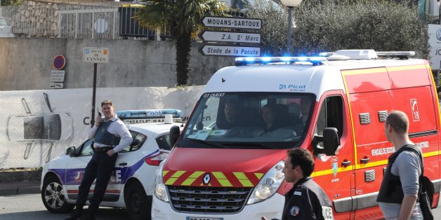Policemen stand near a police and a firefighter vehicle in the southern French town of Grasse, on March 16, 2017 following a shooting in the Tocqueville high school that left two people injured.
At least two people were injured in a shooting at a high school in the southern French town of Grasse on March 16, 2017 which saw the head teacher targeted, police and local authorities said. One 17-year-old pupil armed with a rifle, two handguns and two grenades was arrested after the shooting at the Tocqueville high school, a police source told AFP, asking not to be named.
/ AFP PHOTO / Valery HACHE (Photo credit should read VALERY HACHE/AFP/Getty Images)