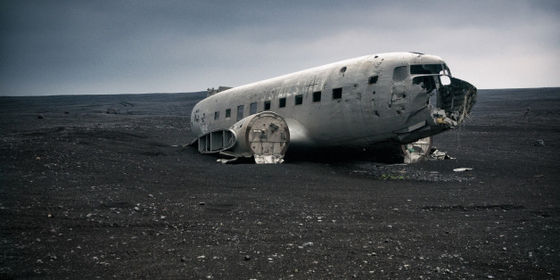 Old remnant of a US Navy plane that crashed on a lava field in central Iceland