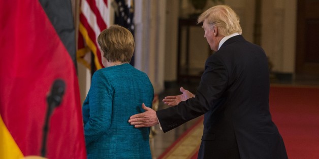 WASHINGTON, USA - MARCH 17: U.S. President Donald Trump (R) and German Chancellor Angela Merkel (L) leave the joint press conference at the White House during Chancellor Merkel's visit to Washington, United States on March 17, 2017. (Photo by Samuel Corum/Anadolu Agency/Getty Images)