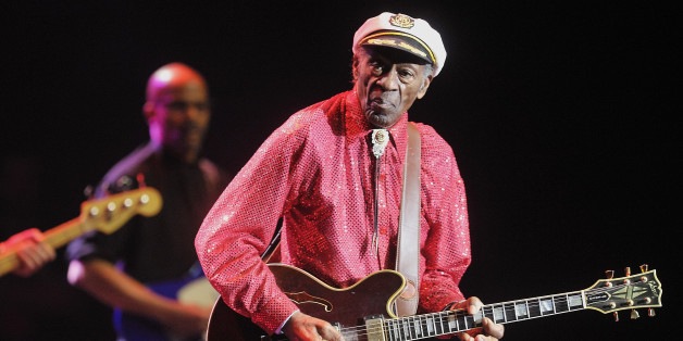 MOSCOW, RUSSIA - APRIL 14: Chuck Berry performs on stage in Crocus City Hall on April 14, 2014 in Moscow, Russia. (Photo by Dmitri Lekai/Kommersant via Getty Images)