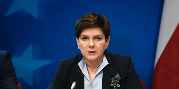 Polish Prime Minister Beata Szydlo holds a press conference on the second day of a European Union Summit at the EU headquarters in Brussels on March 10, 2017.
The bloc's leaders voted by 27 to one at the summit in Brussels on March 10 to give former Polish premier Tusk a new two-and-a-half-year mandate, with only Poland's current Prime Minister Beata Szydlo voting against. Szydlo, whose right-wing eurosceptic Law and Justice (PiS) party has nursed a long and bitter enmity with the centrist Tusk, announced that she would block the summit's final communique in revenge.
/ AFP PHOTO / STEPHANE DE SAKUTIN (Photo credit should read STEPHANE DE SAKUTIN/AFP/Getty Images)