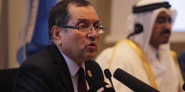 ALGIERS, ALGERIA - SEPTEMBER 28 : Algerian Energy Minister Noureddine Boutarfa (L) attends a press conference with Qatar's Energy Minister and OPEC President Mohammed Saleh Abdulla Al Sada (R) in Algiers, Algeria on September 28, 2016. (Photo by Bechir Ramzy/Anadolu Agency/Getty Images)