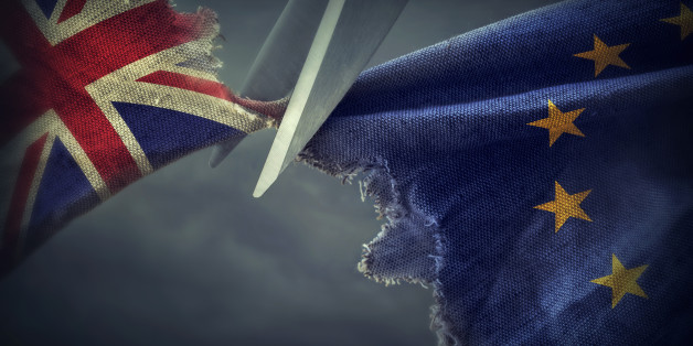 Flags of the United Kingdom and the European Union.Brexit concept.
