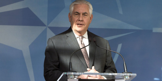 US Secretary of State Rex Tillerson addresses the media within a North Atlantic Council (NAC) meeting at the level of Foreign Ministers, at NATO headquarters in Brussels on March 31, 2017. US Secretary of State Rex Tillerson headed to Brussels on March 31 to push President Donald Trump's demand for NATO allies to boost defence spending. Tillerson is meeting fellow NATO foreign ministers for the first time, ahead of a May 25 leaders summit with Trump in Brussels. / AFP PHOTO / POOL / Virginia May