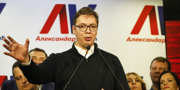 BELGRADE, SERBIA - APRIL 02: Presidential candidate and Serbian Prime Minister Aleksandar Vucic speaks during a press conference on April 2, 2017 in Belgrade, Serbia. According to the research Vucic won about 55 percent of the vote, above the 50 percent threshold required to win in the first round. (Photo by Srdjan Stevanovic/Getty Images)