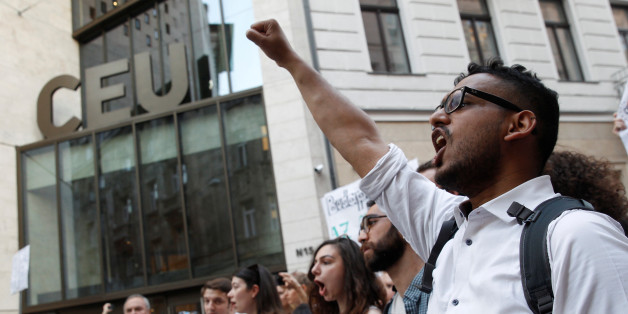 Students shout slogans during a demonstration against Prime Minister Viktor Orban's efforts to force a George Soros-founded university out of the country in Budapest, Hungary, April 2, 2017. REUTERS/Bernadett Szabo