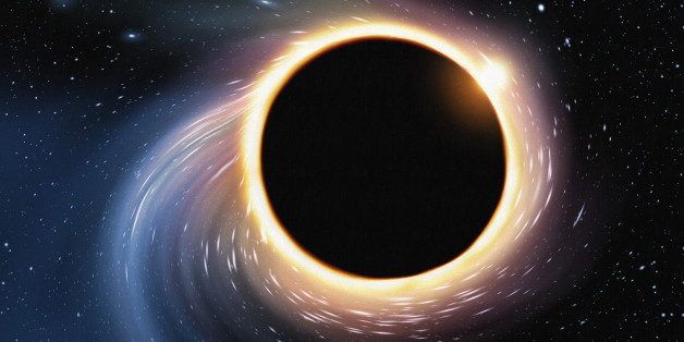 digital painting of space being distorted by a giant black hole