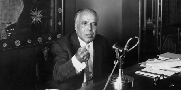 Tunisian President Habib Bourguiba speaking to the nation during a radio-address in 1957 from his Carthago palace. Bourguiba ruled Tunisia from 1957 until being destituted in 1987 by his Prime minister General Ben Ali after leading the country to independence from France in 1956. (Photo credit should read TAP/AFP/Getty Images)