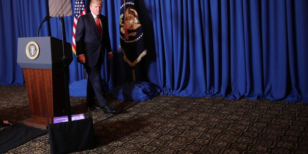 U.S. President Donald Trump leaves after delivering a statement about missile strikes on a Syrian airfield, at his Mar-a-Lago estate in Palm Beach, Florida, U.S., April 6, 2017. REUTERS/Carlos Barria