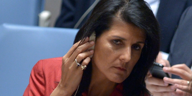 US Ambassador to the UN and UN security council president, Nikki Haley listens during an United Nations Security Council meeting on Syria, at the UN headquarters in New York on April 7, 2017. / AFP PHOTO / Jewel SAMAD (Photo credit should read JEWEL SAMAD/AFP/Getty Images)