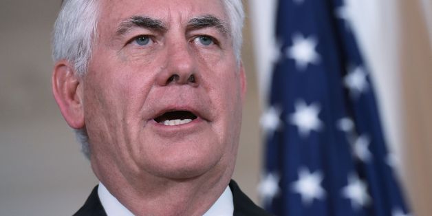 US Secretary of State Rex Tillerson answers a reporter's question after posing for a photo with Mexico's Foreign Secretary Luis Videgaray ahead of a bilateral meeting at the State Department in Washington, DC on April 5, 2017. / AFP PHOTO / MANDEL NGAN (Photo credit should read MANDEL NGAN/AFP/Getty Images)