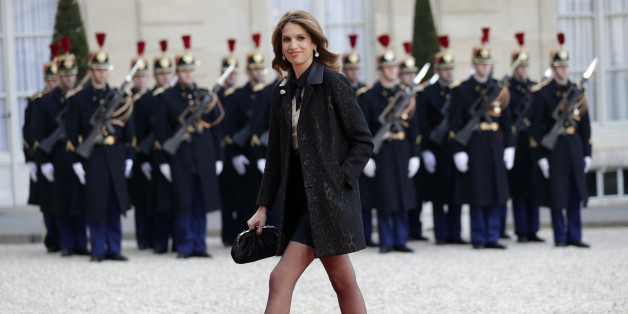 French journalist Sonia Mabrouk arrives to attend a state dinner in honour of Tunisian President Beji Caid Essebsi at the Elysee Palace in Paris, April 7, 2015. Tunisian President Beji Caid Essebsi meets his French counterpart Francois Hollande on the state visit to France in the wake of attacks in Tunis and Paris. REUTERS/Philippe Wojazer