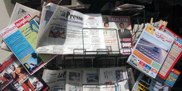 Tunisian daily newspapers and magazines are displayed at a shop on May 03, 2008 in Tunis, the international day for Press. Reporters Without Borders (RSF) media rights group., said 'Freedom of expression remains a utopia in Tunisia. All the press does is glorify the work of President Zine El Abidine Ben Ali, and independent journalists and their families are the victims of constant harrassment,' .AFP PHOTO FETHI BELAID. (Photo credit should read FETHI BELAID/AFP/Getty Images)