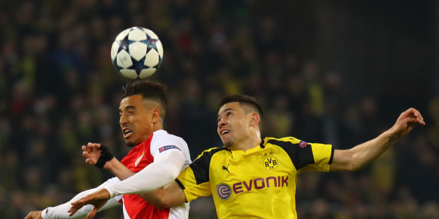 Football Soccer - Borussia Dortmund v AS Monaco - UEFA Champions League Quarter Final First Leg - Signal Iduna Park, Dortmund, Germany - 12/4/17 Borussia Dortmund's Raphael Guerreiro in action with Monaco's Nabil Dirar Reuters / Kai Pfaffenbach Livepic
