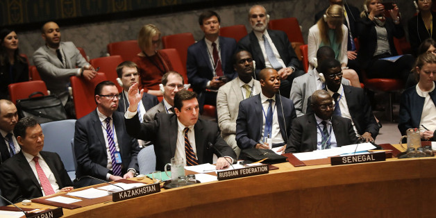 NEW YORK, NY - APRIL 12: Russian deputy United Nations (UN) ambassador Vladimir Safronkov is the sole vote against a vote on a draft resolution demanding that the Syrian government cooperate with an investigation of the suspected chemical attack last week in Idlib province on April 12, 2017 in New York City. There were two abstentions on the vote with the rest of the Security Council voting for the resolution. (Photo by Spencer Platt/Getty Images)