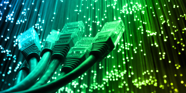 Network cable with Fiber optics light internet concept