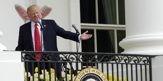 WASHINGTON, DC - APRIL 17: U S. President Donald Trump delivers remarks from the Truman Balcony to guests on the South Lawn during the 139th White House Easter Egg Roll at The White House on April 17, 2017 in Washington, DC. (Photo by Leigh Vogel/WireImage)
