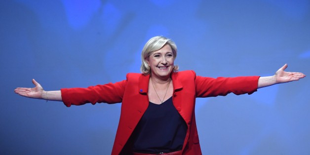 PARIS, FRANCE - APRIL 17: French Presidential Election candidate Marine Le Pen, the leader of France's far-right Front National (FN) political party gestures during a campaign meeting in Paris, France on April 17, 2017 (Photo by Mustafa Yalcin/Anadolu Agency/Getty Images)