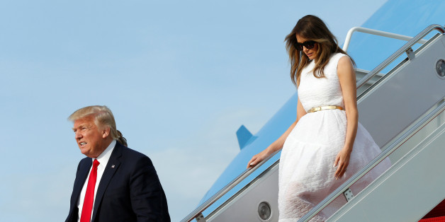 U.S. President Donald Trump and First Lady Melania Trump arrive at Joint Base Andrews outside Washington, U.S., after Easter weekend in Palm Beach, Florida, April 16, 2017. REUTERS/Yuri Gripas