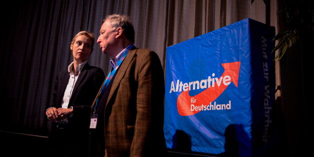 COLOGNE, GERMANY - APRIL 23: The members of the national directorate of the AfD party Alice Weidel and Alexander Gauland on stage at a press conference after being elected as the leading duo for the general elections during the federal congress of the right-wing populist Alternative for Germany (AfD) political party in the Maritim Hotel on April 23, 2017 in Cologne, Germany. The party is meeting following the recent surprise announcement by its chairwoman Frauke Petry that she will not run in German federal elections scheduled for September. The AfD saw a surge in popularity that helped it capture seats in 10 state parliaments, though more recently that party has seen its poll numbers slip. It has also been plagued by infighting between more moderate and radical factions of its leadership. (Photo by Sascha Schuermann/Getty Images)