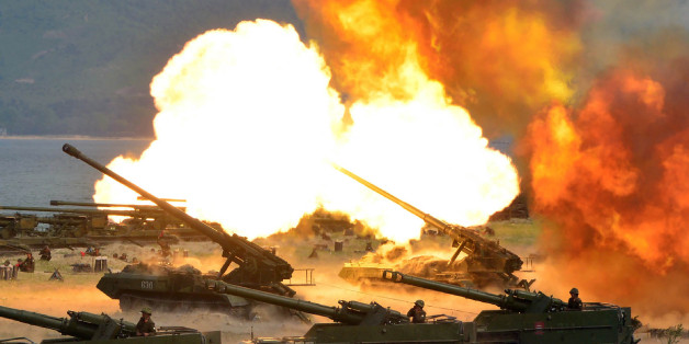 TOPSHOT - This undated picture released by North Korea's official Korean Central News Agency (KCNA) on April 26, 2017 shows the combined fire demonstration of the services of the Korean People's Army in celebration of its 85th founding anniversary at the airport of eastern front. / AFP PHOTO / KCNA VIA KNS / STR / South Korea OUT / REPUBLIC OF KOREA OUT ---EDITORS NOTE--- RESTRICTED TO EDITORIAL USE - MANDATORY CREDIT 'AFP PHOTO/KCNA VIA KNS' - NO MARKETING NO ADVERTISING CAMPAIGNS - DISTRIBUTED AS A SERVICE TO CLIENTS
THIS PICTURE WAS MADE AVAILABLE BY A THIRD PARTY. AFP CAN NOT INDEPENDENTLY VERIFY THE AUTHENTICITY, LOCATION, DATE AND CONTENT OF THIS IMAGE. THIS PHOTO IS DISTRIBUTED EXACTLY AS RECEIVED BY AFP. / (Photo credit should read STR/AFP/Getty Images)