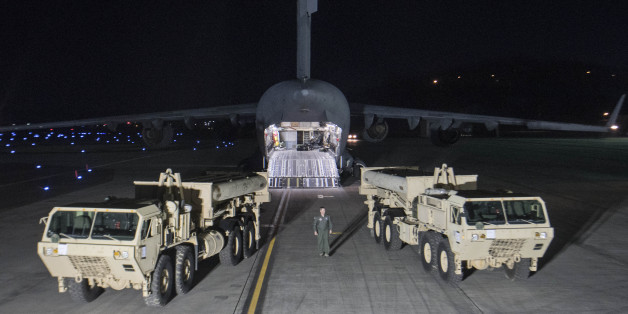 Photo provided by U.S. Forces Korea, a truck carrying parts of U.S. missile launchers and other equipment needed to set up the Terminal High Altitude Area Defense (THAAD) missile defense system arrive at the Osan base, South Korea. The U.S. military has begun moving equipment for the controversial missile defense system to ally South Korea. The announcement Tuesday by the U.S. military comes a day after North Korea test-launched four ballistic missiles into the ocean near Japan.